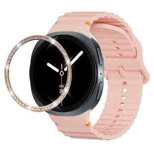 For Samsung Galaxy Watch8 40mm Diamond Bezel and Wavy Grain Stitched Color Buckle Silicone Watch Band(Pink Rose Gold)