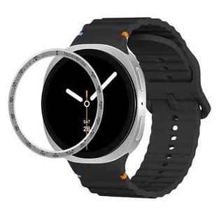 For Samsung Galaxy Watch8 44mm Speed Bezel and Wavy Grain Stitched Color Buckle Silicone Watch Band(Black Silver)