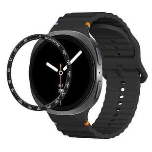For Samsung Galaxy Watch8 44mm Speed Bezel and Wavy Grain Stitched Color Buckle Silicone Watch Band(Black Black)