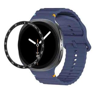 For Samsung Galaxy Watch8 44mm Speed Bezel and Wavy Grain Stitched Color Buckle Silicone Watch Band(Midnight Blue Black)