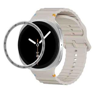 For Samsung Galaxy Watch8 40mm Speed Bezel and Wavy Grain Stitched Color Buckle Silicone Watch Band(Starlight Silver)