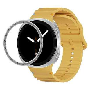 For Samsung Galaxy Watch8 40mm Speed Bezel and Wavy Grain Stitched Color Buckle Silicone Watch Band(Yellow Silver)
