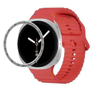 For Samsung Galaxy Watch8 40mm Speed Bezel and Wavy Grain Stitched Color Buckle Silicone Watch Band(Red Silver)
