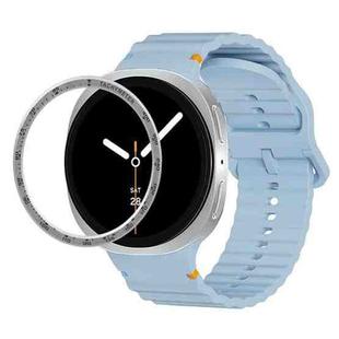 For Samsung Galaxy Watch8 40mm Speed Bezel and Wavy Grain Stitched Color Buckle Silicone Watch Band(Light Blue Silver)