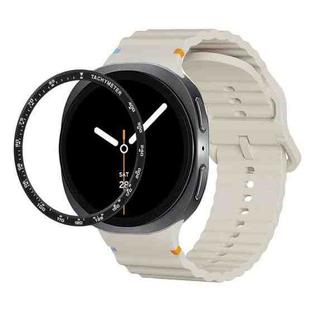 For Samsung Galaxy Watch8 40mm Speed Bezel and Wavy Grain Stitched Color Buckle Silicone Watch Band(Beige Black)