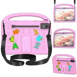 For Lenovo Tab P12 2023 12.7 Cartoon Sparrow EVA Shockproof Tablet Case with Shoulder Strap(Pink)