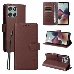 For Motorola Moto G86 / G86 Power ENKAY RFID Blocking Wallet Kickstand Litchi Texture Leather Phone Case(Brown)