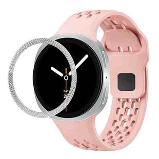 For Samsung Galaxy Watch8 40mm Rhombic Texture Bezel and Black Reverse Buckle Silicone Watch Band(Pink Silver)
