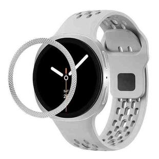 For Samsung Galaxy Watch8 40mm Rhombic Texture Bezel and Black Reverse Buckle Silicone Watch Band(Gray Silver)