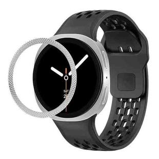 For Samsung Galaxy Watch8 40mm Rhombic Texture Bezel and Black Reverse Buckle Silicone Watch Band(Black Silver)