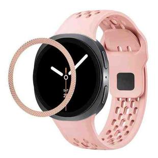 For Samsung Galaxy Watch8 40mm Rhombic Texture Bezel and Black Reverse Buckle Silicone Watch Band(Pink Rose Gold)
