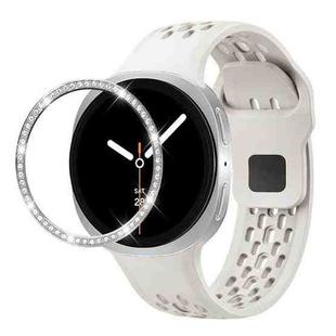 For Samsung Galaxy Watch8 44mm Diamond Bezel and Black Reverse Buckle Silicone Watch Band(Beige Silver)