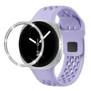 For Samsung Galaxy Watch8 44mm Diamond Bezel and Black Reverse Buckle Silicone Watch Band(Purple Silver)