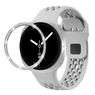 For Samsung Galaxy Watch8 44mm Diamond Bezel and Black Reverse Buckle Silicone Watch Band(Gray Silver)
