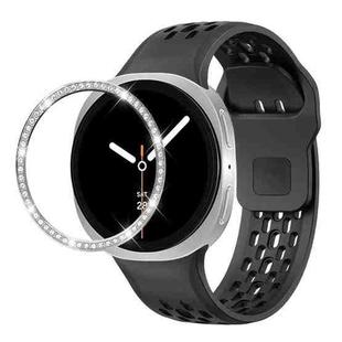 For Samsung Galaxy Watch8 44mm Diamond Bezel and Black Reverse Buckle Silicone Watch Band(Black Silver)