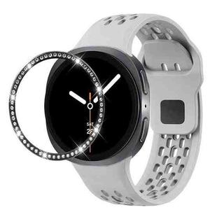 For Samsung Galaxy Watch8 44mm Diamond Bezel and Black Reverse Buckle Silicone Watch Band(Gray Black)