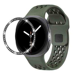 For Samsung Galaxy Watch8 44mm Diamond Bezel and Black Reverse Buckle Silicone Watch Band(Army Green Black)