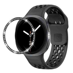 For Samsung Galaxy Watch8 40mm Diamond Bezel and Black Reverse Buckle Silicone Watch Band(Black Black)