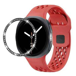 For Samsung Galaxy Watch8 40mm Diamond Bezel and Black Reverse Buckle Silicone Watch Band(Red Black)