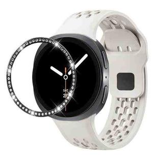 For Samsung Galaxy Watch8 40mm Diamond Bezel and Black Reverse Buckle Silicone Watch Band(Beige Black)