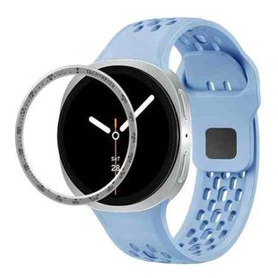 For Samsung Galaxy Watch8 44mm Speed Bezel and Black Reverse Buckle Silicone Watch Band(Light Blue Silver)