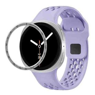 For Samsung Galaxy Watch8 40mm Speed Bezel and Black Reverse Buckle Silicone Watch Band(Purple Silver)