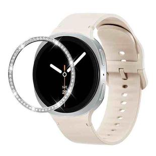 For Samsung Galaxy Watch8 44mm Diamond Bezel and Solid Color Stitched Silicone Watch Band(Starlight Silver)