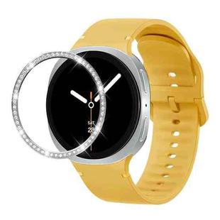 For Samsung Galaxy Watch8 44mm Diamond Bezel and Solid Color Stitched Silicone Watch Band(Official Yellow Silver)