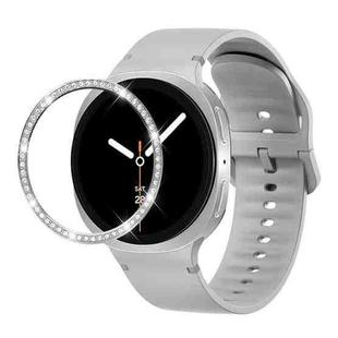 For Samsung Galaxy Watch8 44mm Diamond Bezel and Solid Color Stitched Silicone Watch Band(Gray Silver)