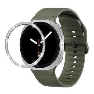 For Samsung Galaxy Watch8 44mm Diamond Bezel and Solid Color Stitched Silicone Watch Band(Army Green Silver)