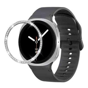 For Samsung Galaxy Watch8 44mm Diamond Bezel and Solid Color Stitched Silicone Watch Band(Dark Gray Silver)
