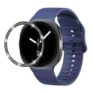 For Samsung Galaxy Watch8 44mm Diamond Bezel and Solid Color Stitched Silicone Watch Band(Midnight Blue Black)