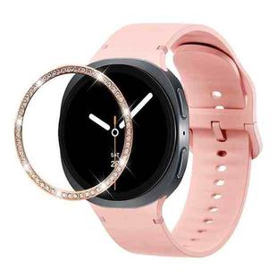 For Samsung Galaxy Watch8 44mm Diamond Bezel and Solid Color Stitched Silicone Watch Band(Pink Rose Gold)