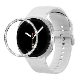 For Samsung Galaxy Watch8 40mm Diamond Bezel and Solid Color Stitched Silicone Watch Band(Lime White Silver)