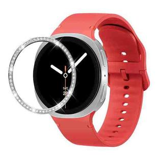 For Samsung Galaxy Watch8 40mm Diamond Bezel and Solid Color Stitched Silicone Watch Band(Red Silver)