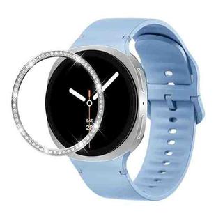 For Samsung Galaxy Watch8 40mm Diamond Bezel and Solid Color Stitched Silicone Watch Band(Light Blue Silver)