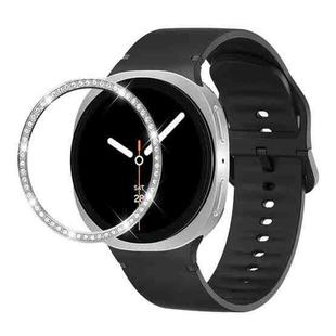 For Samsung Galaxy Watch8 40mm Diamond Bezel and Solid Color Stitched Silicone Watch Band(Black Silver)