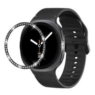 For Samsung Galaxy Watch8 40mm Diamond Bezel and Solid Color Stitched Silicone Watch Band(Black Black)