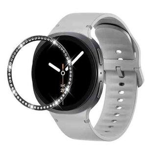 For Samsung Galaxy Watch8 40mm Diamond Bezel and Solid Color Stitched Silicone Watch Band(Gray Black)