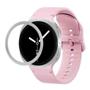 For Samsung Galaxy Watch8 44mm Rhombic Texture Bezel and Solid Color Stitched Silicone Watch Band(Light Pink Silver)
