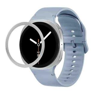 For Samsung Galaxy Watch8 44mm Rhombic Texture Bezel and Solid Color Stitched Silicone Watch Band(Jewel Blue Silver)