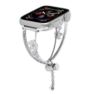 For Apple Watch 46mm / 49mm / 45mm / 44mm Copper-Inlaid Zircon 5-petal Flower Bracelet Watch Band(Silver)