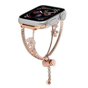 For Apple Watch 46mm / 49mm / 45mm / 44mm Copper-Inlaid Zircon 5-petal Flower Bracelet Watch Band(Rose Gold)
