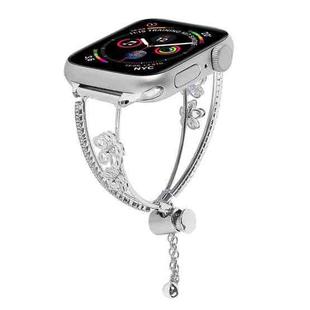 For Apple Watch 42mm / 41mm / 40mm / 38mm Copper-Inlaid Zircon 5-petal Flower Bracelet Watch Band(Silver)