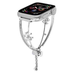 For Apple Watch 46mm / 49mm / 45mm / 44mm Copper-Inlaid Butterfly Zircon Bracelet Watch Band(Siver)