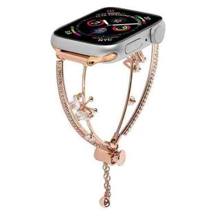 For Apple Watch 46mm / 49mm / 45mm / 44mm Copper-Inlaid Butterfly Zircon Bracelet Watch Band(Rose Gold)