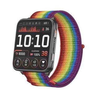 For Garmin Venu X1 Two Section Metal Ring Nylon Hook and Loop Fastener Watch Band(Rainbow)