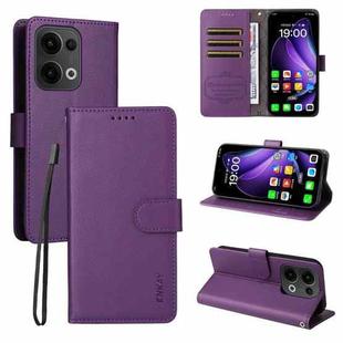 For OPPO Reno14 F / Reno14 / Reno13 Global ENKAY RFID Blocking Wallet Kickstand Litchi Texture Leather Phone Case(Purple)