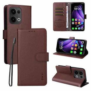For OPPO Reno14 F / Reno14 / Reno13 Global ENKAY RFID Blocking Wallet Kickstand Litchi Texture Leather Phone Case(Brown)