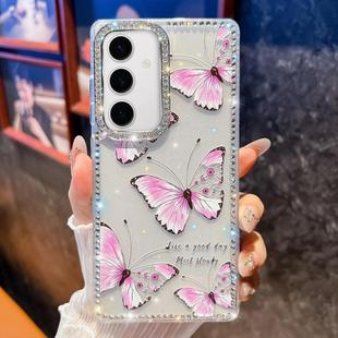 For Samsung Galaxy S24+ 5G Diamond Glitter Butterfly Pattern Shockproof Phone Case(Pink Butterfly B1)
